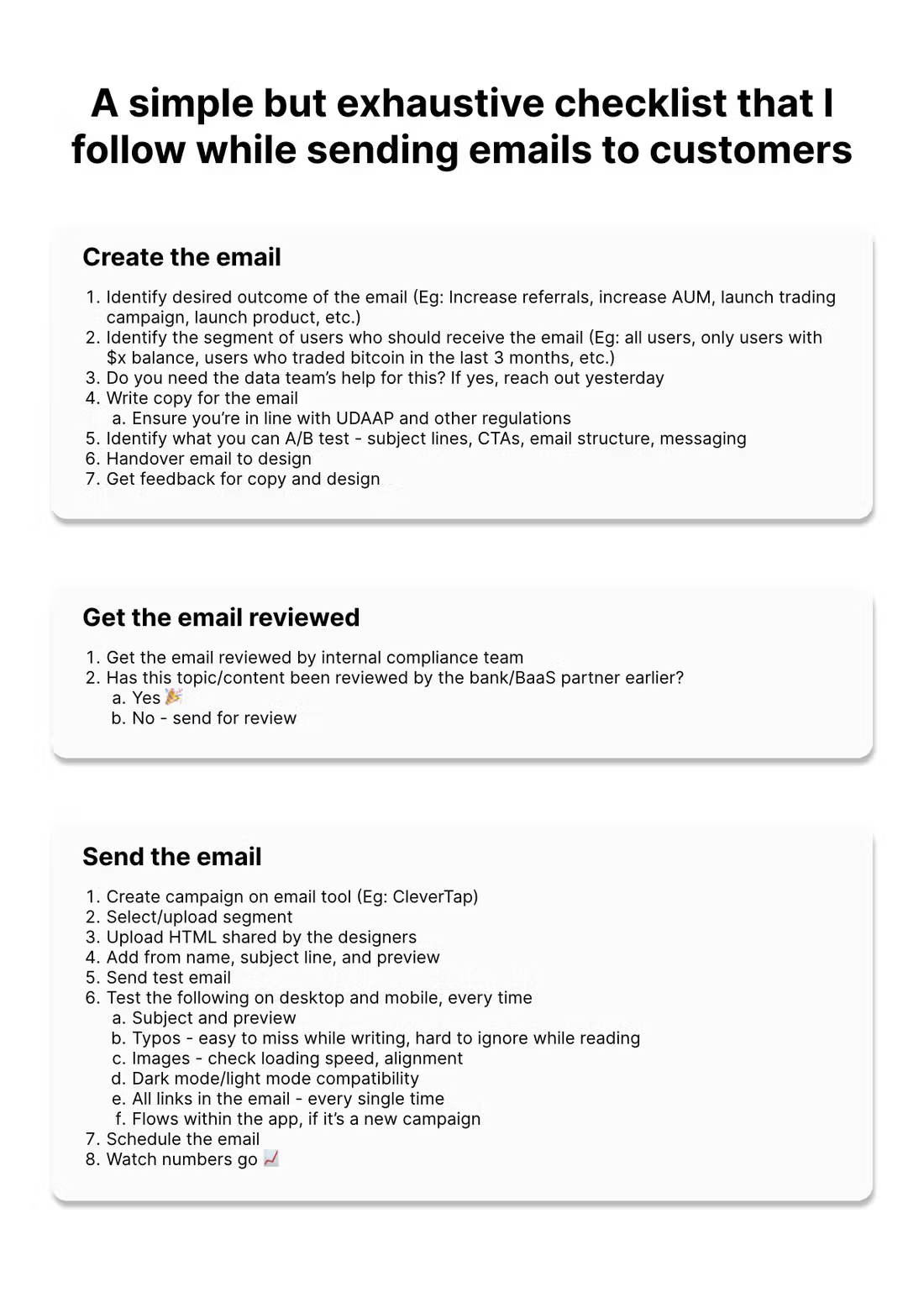 Email quality checklist for creating, reviewing, and sending customer emails