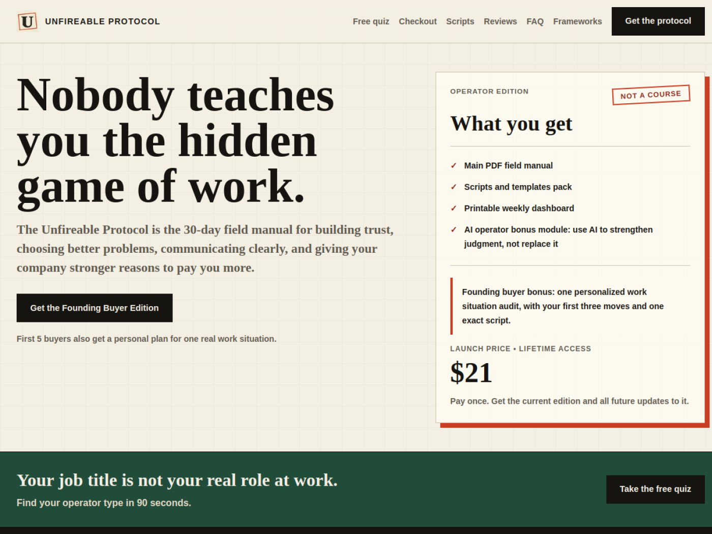 Unfireable Protocol website homepage